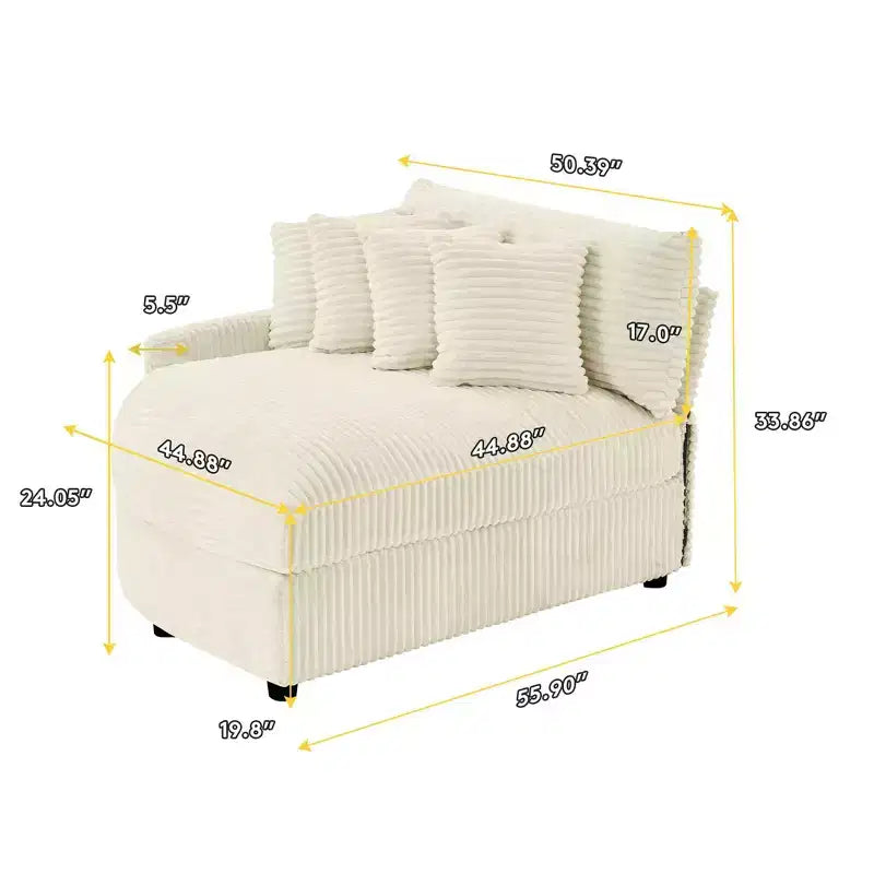 Divano sezionale chaise longue in velluto a coste, oversize, sinistro e destro, con 8 cuscini, divano convertibile rivestito