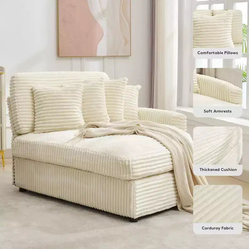 Divano sezionale chaise longue in velluto a coste, oversize, sinistro e destro, con 8 cuscini, divano convertibile rivestito