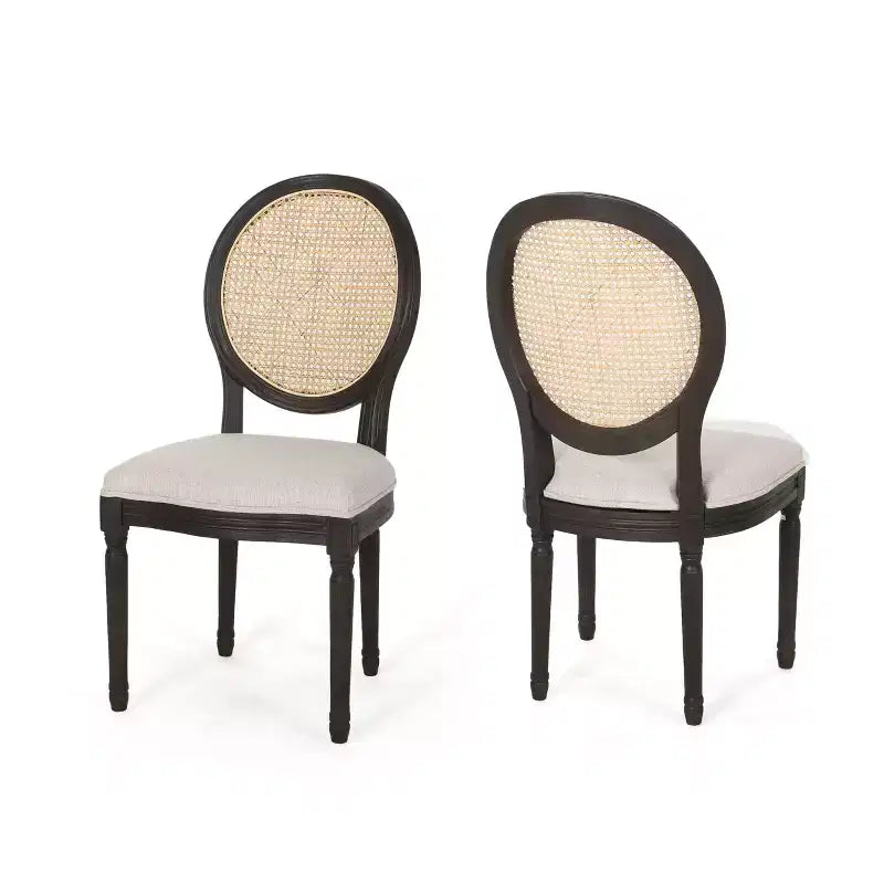 Christopher Knight Home Govan Upholstered Wood and Cane Dining Chairs (Set of 2), Beige/Natural Brown/Dark Brown