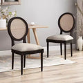 Sedie da pranzo imbottite in legno e canna, Beige/Marrone Naturale/Marrone Scuro