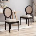 Sedie da pranzo imbottite in legno e canna, Beige/Marrone Naturale/Marrone Scuro
