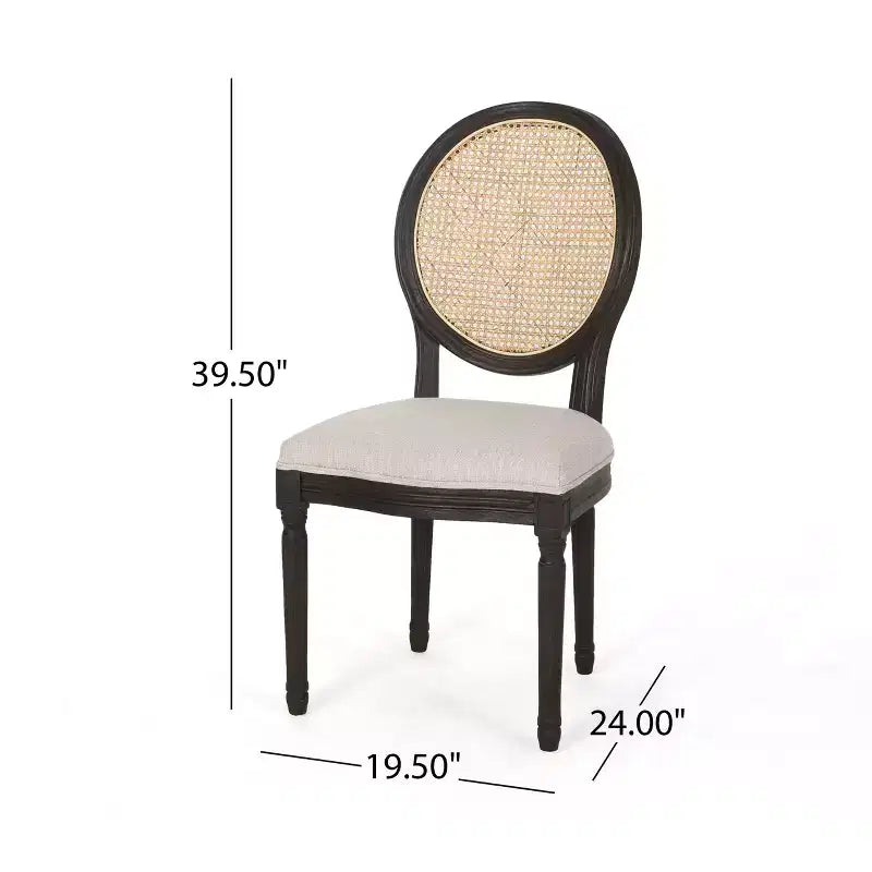 Sedie da pranzo imbottite in legno e canna, Beige/Marrone Naturale/Marrone Scuro