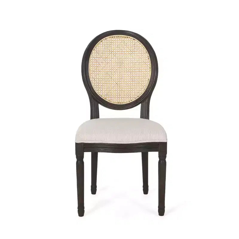 Sedie da pranzo imbottite in legno e canna, Beige/Marrone Naturale/Marrone Scuro