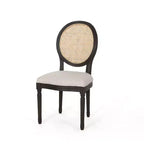 Sedie da pranzo imbottite in legno e canna, Beige/Marrone Naturale/Marrone Scuro