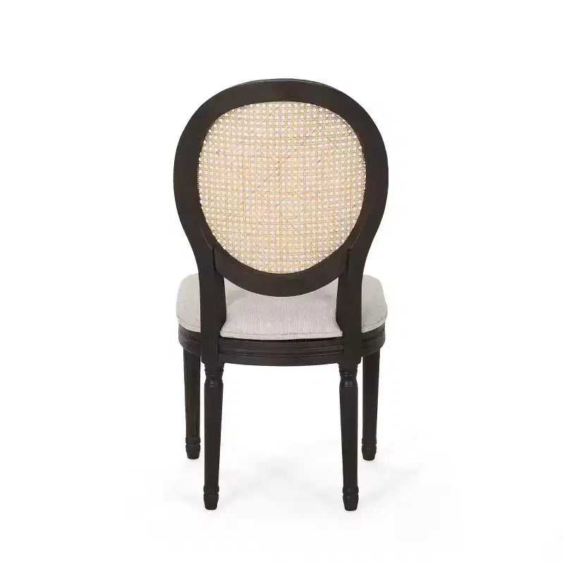 Sedie da pranzo imbottite in legno e canna, Beige/Marrone Naturale/Marrone Scuro