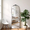 Wooden Carved Full-Length Mirror: 64.35x23.4, Vintage Black, Right Angled Arch, Bracket Attached