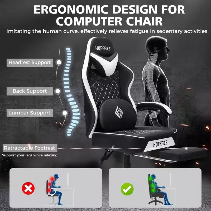 Sedia da Gaming per Massaggi in Pelle Sedia Ergonomica da Ufficio per PC con Poggiapiedi e Regolabile