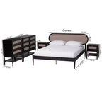 Camera da letto matrimoniale in tessuto beige e legno nero stile Mid-Century