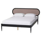 Camera da letto matrimoniale in tessuto beige e legno nero stile Mid-Century