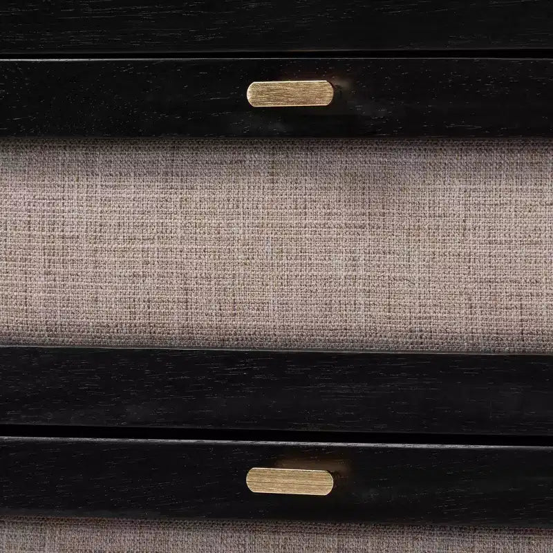 Camera da letto matrimoniale in tessuto beige e legno nero stile Mid-Century