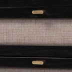 Camera da letto matrimoniale in tessuto beige e legno nero stile Mid-Century