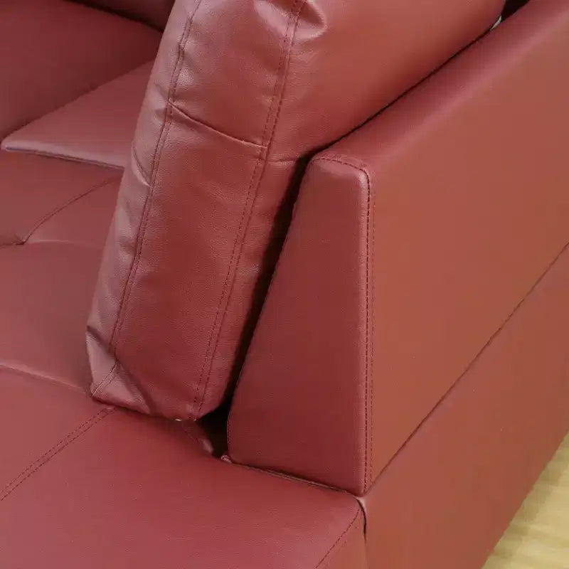 Elegante Divano Sezionale in Ecopelle Rossa - Design a L, Cuscini Morbidi, Pouf Contenitore, Mobili Moderni per Soggiorno