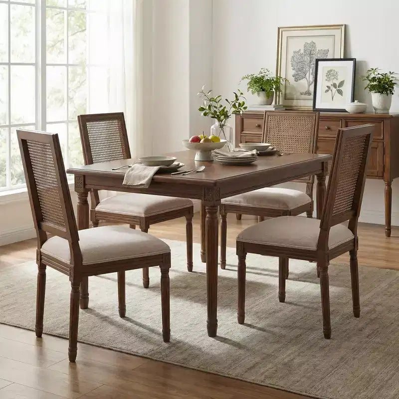 Sedie da pranzo imbottite in legno e canna stile campagna francese