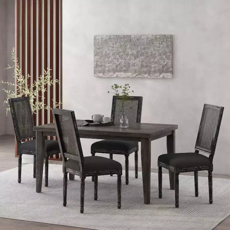 Sedie da pranzo imbottite in legno e canna stile campagna francese
