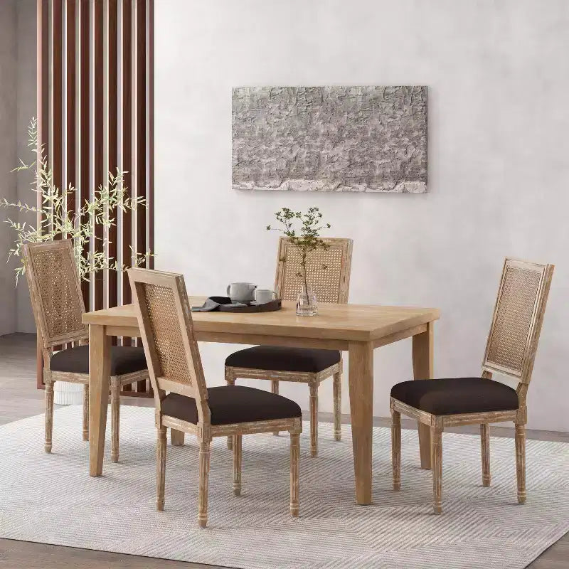 Sedie da pranzo imbottite in legno e canna stile campagna francese