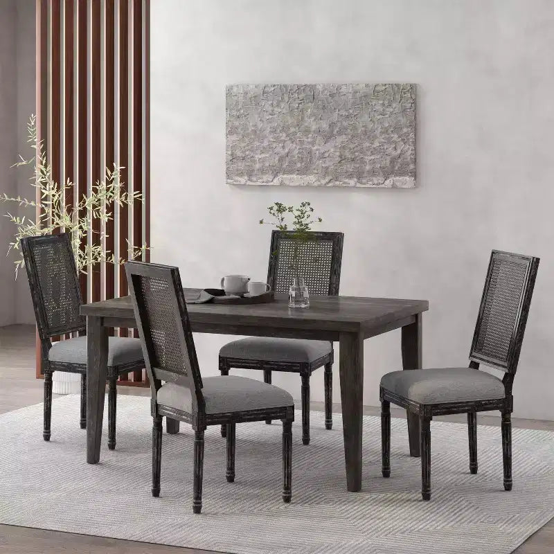 Sedie da pranzo imbottite in legno e canna stile campagna francese