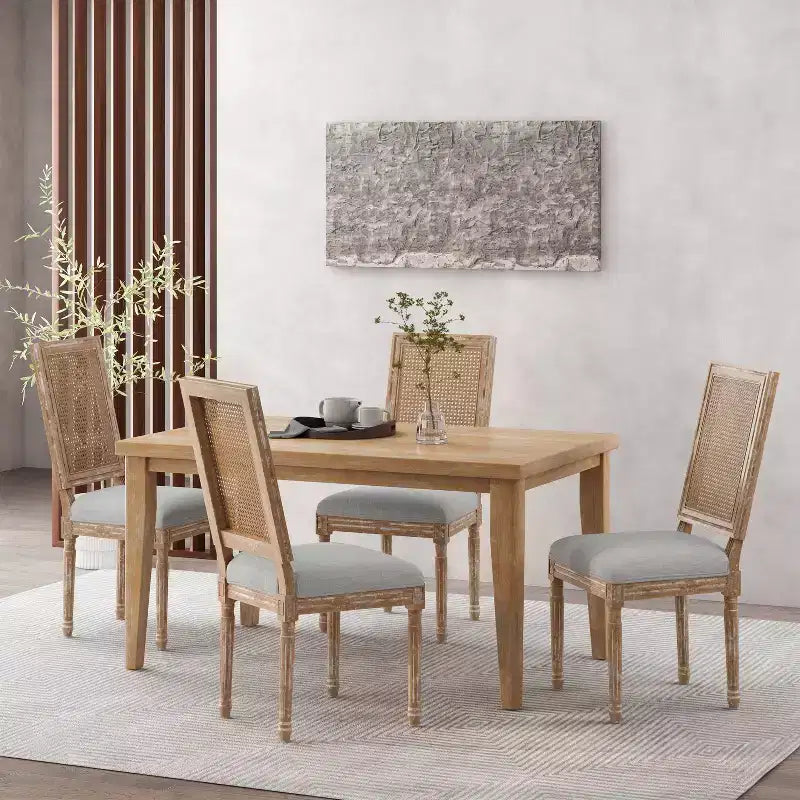 Sedie da pranzo imbottite in legno e canna stile campagna francese