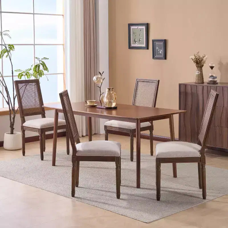 Sedie da pranzo imbottite in legno e canna stile campagna francese