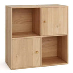 Libreria a 4 cubi con doppio kit antiribaltamento e 2 armadietti portaoggetti, bianco/naturale