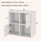 Libreria a 4 cubi con doppio kit antiribaltamento e 2 armadietti portaoggetti, bianco/naturale