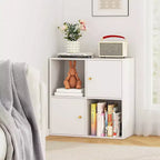 Libreria a 4 cubi con doppio kit antiribaltamento e 2 armadietti portaoggetti, bianco/naturale