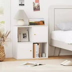 Libreria a 4 cubi con doppio kit antiribaltamento e 2 armadietti portaoggetti, bianco/naturale