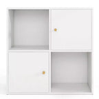 Libreria a 4 cubi con doppio kit antiribaltamento e 2 armadietti portaoggetti, bianco/naturale