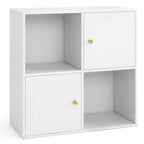 Libreria a 4 cubi con doppio kit antiribaltamento e 2 armadietti portaoggetti, bianco/naturale
