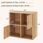 Libreria a 4 cubi con doppio kit antiribaltamento e 2 armadietti portaoggetti, bianco/naturale