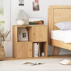 Libreria a 4 cubi con doppio kit antiribaltamento e 2 armadietti portaoggetti, bianco/naturale