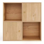 Libreria a 4 cubi con doppio kit antiribaltamento e 2 armadietti portaoggetti, bianco/naturale