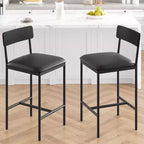 Bar Stools Set of 2, Kitchen Bar Stools with Footrest, PU Upholstered Counter Height Barstool, Bar Chairs for Kitchen Island, Counter