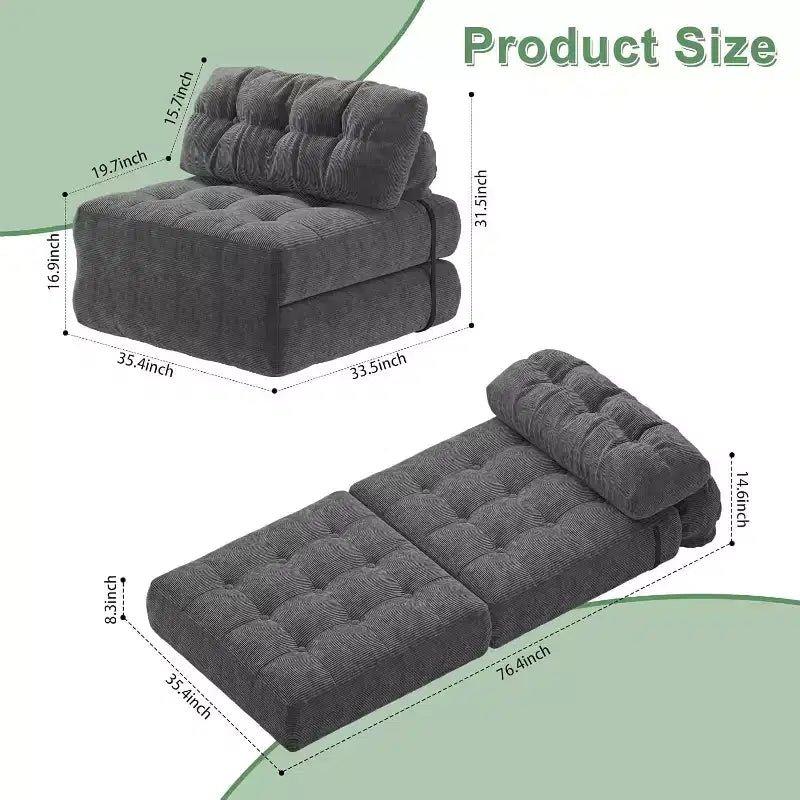 Divano letto pieghevole, Futon convertibile in poltrona letto, Futon trasformabile, Materasso pieghevole con supporto per la schiena, Divano pieghevole portatile, Singolo