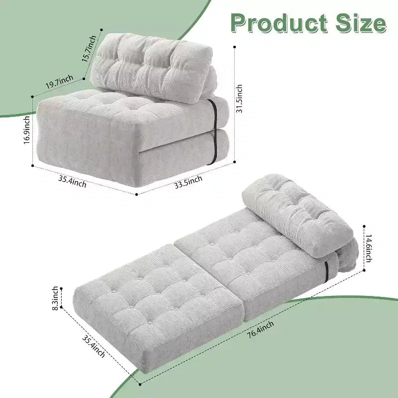 Divano letto pieghevole, Futon convertibile in poltrona letto, Futon trasformabile, Materasso pieghevole con supporto per la schiena, Divano pieghevole portatile, Singolo