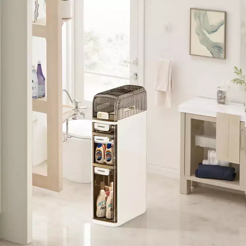 Mobiletto Salvaspazio per Bagno Sottile a 4 Ripiani, Mobiletto Bagno Stretto con Cassetti e Portatovaglioli, Contenitore Sottile Impermeabile in Plastica per Spazi Stretti in Cucina