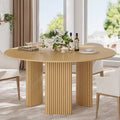 PexFix 60 Modern Round Dining Table with Striped Column Legs Solid Wood Kitchen Table Anti-Scratch Footpads for Dining Room & Kitchen Bar in Natural