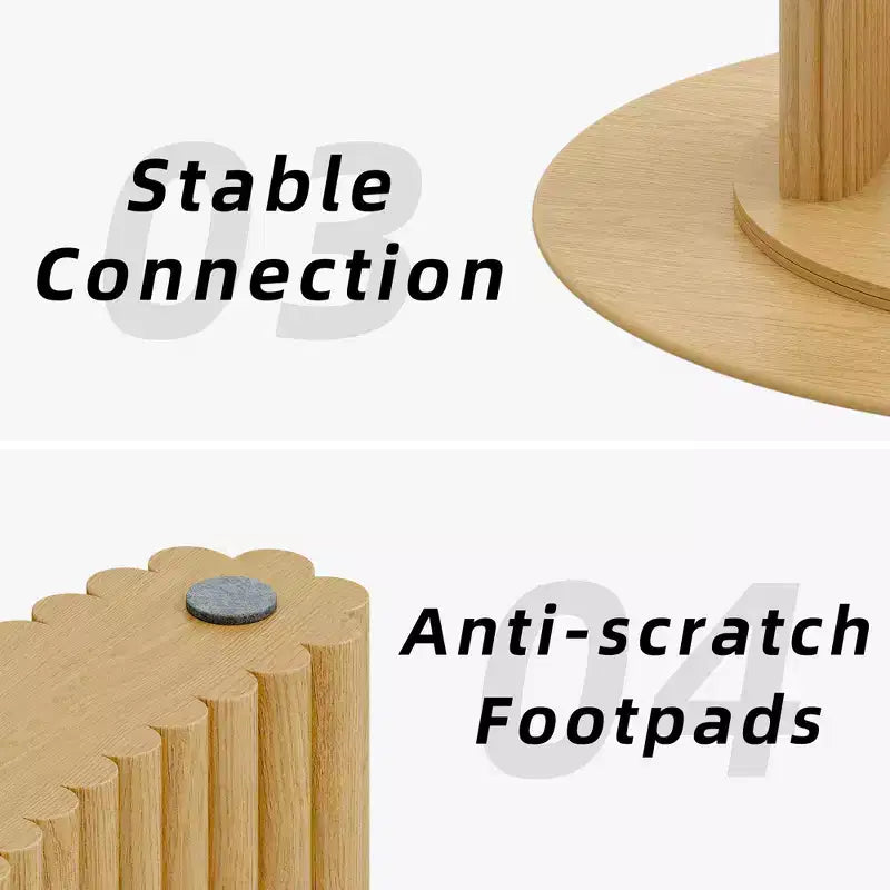 Tavolo da pranzo rotondo moderno da 60 pollici con gambe a colonna a strisce, tavolo da cucina in legno massello, piedini antigraffio per sala da pranzo e bancone della cucina, in color naturale