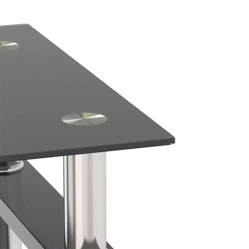 Tavolino da caffè quadrato a 2 ripiani in vetro con mensola portaoggetti, tavolino da tè moderno per soggiorno o ufficio