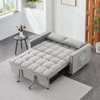 Divano letto moderno in velluto con cuscini decorativi e tasche per soggiorno e camera da letto, grigio