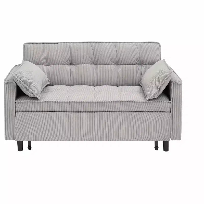 Divano letto moderno in velluto con cuscini decorativi e tasche per soggiorno e camera da letto, grigio