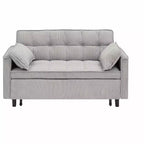 Divano letto moderno in velluto con cuscini decorativi e tasche per soggiorno e camera da letto, grigio