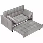 Divano letto moderno in velluto con cuscini decorativi e tasche per soggiorno e camera da letto, grigio