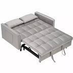 Divano letto moderno in velluto con cuscini decorativi e tasche per soggiorno e camera da letto, grigio