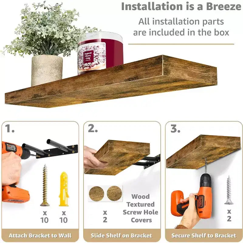 Mensole Flottanti Rettangolari (60x22 cm) con Staffe Nascoste - per Camera da Letto, Arredamento Cucina, Mensole Bagno