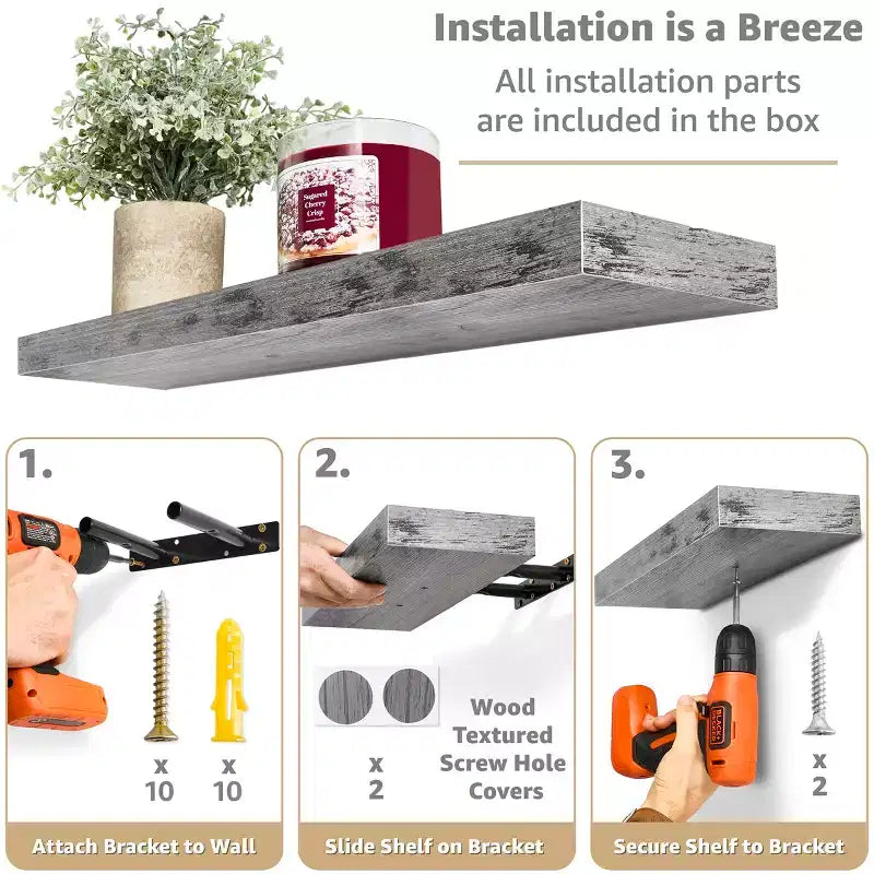 Mensole Flottanti Rettangolari (60x22 cm) con Staffe Nascoste - per Camera da Letto, Arredamento Cucina, Mensole Bagno