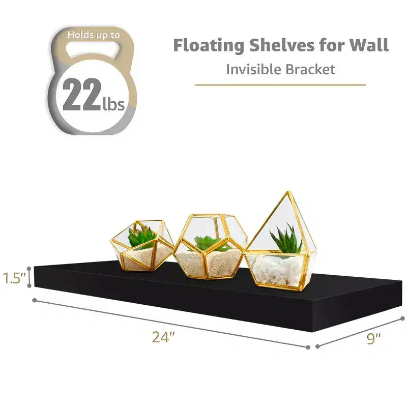 Mensole Flottanti Rettangolari (60x22 cm) con Staffe Nascoste - per Camera da Letto, Arredamento Cucina, Mensole Bagno