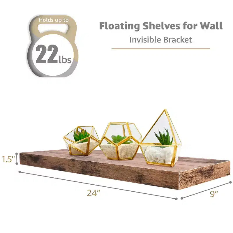 Mensole Flottanti Rettangolari (60x22 cm) con Staffe Nascoste - per Camera da Letto, Arredamento Cucina, Mensole Bagno