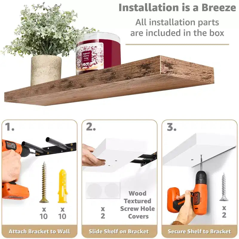 Mensole Flottanti Rettangolari (60x22 cm) con Staffe Nascoste - per Camera da Letto, Arredamento Cucina, Mensole Bagno