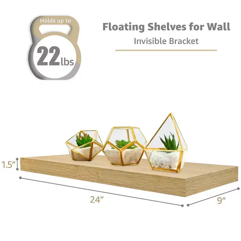 Mensole Flottanti Rettangolari (60x22 cm) con Staffe Nascoste - per Camera da Letto, Arredamento Cucina, Mensole Bagno