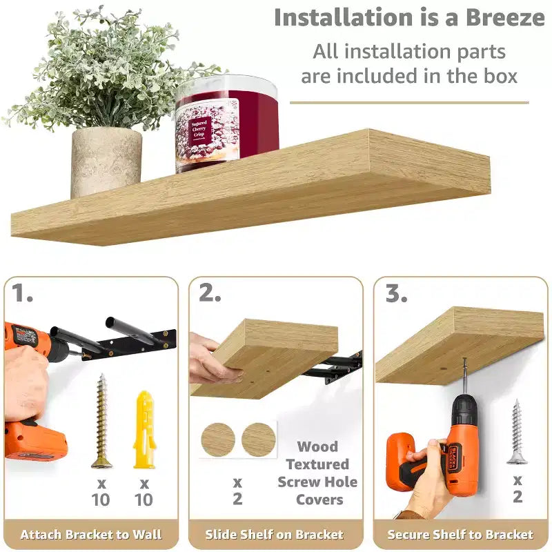 Mensole Flottanti Rettangolari (60x22 cm) con Staffe Nascoste - per Camera da Letto, Arredamento Cucina, Mensole Bagno